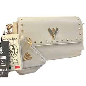 Valentino Cream and Gold Crossbody Bag with Structured Design